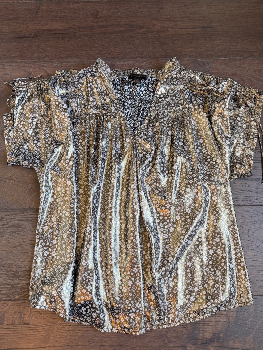 Women's Black and Brown Floral V-Neck Blouse